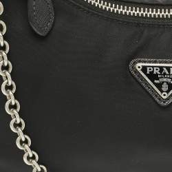 Pre Owned Prada Black Nylon and Saffiano Leather Re-Edition 2005 Shoulder Bag