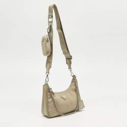 Pre Owned Prada Beige Re-Nylon and Saffiano Leather Re-Edition 2005 Shoulder Bag