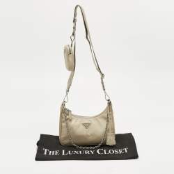 Pre Owned Prada Beige Re-Nylon and Saffiano Leather Re-Edition 2005 Shoulder Bag