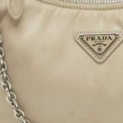 Pre Owned Prada Beige Re-Nylon and Saffiano Leather Re-Edition 2005 Shoulder Bag