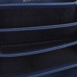 Pre Owned Prada Blue Saffiano Lux Leather 5 Gusset Card Holder