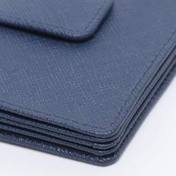 Pre Owned Prada Blue Saffiano Lux Leather 5 Gusset Card Holder