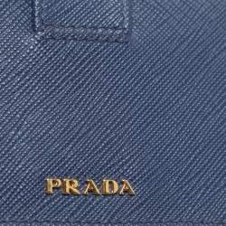 Pre Owned Prada Blue Saffiano Lux Leather 5 Gusset Card Holder