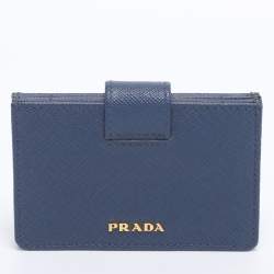 Pre Owned Prada Blue Saffiano Lux Leather 5 Gusset Card Holder