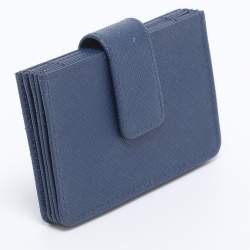 Pre Owned Prada Blue Saffiano Lux Leather 5 Gusset Card Holder