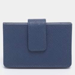 Pre Owned Prada Blue Saffiano Lux Leather 5 Gusset Card Holder