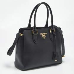 Pre Owned Prada Black Saffiano Lux Leather Magentic Closure Tote