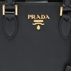 Pre Owned Prada Black Saffiano Lux Leather Magentic Closure Tote