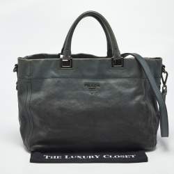 Pre Owned Prada Ombre Teal Leather Snap Tote