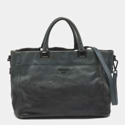 Pre Owned Prada Ombre Teal Leather Snap Tote