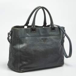 Pre Owned Prada Ombre Teal Leather Snap Tote