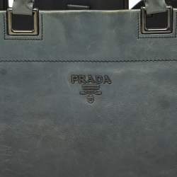 Pre Owned Prada Ombre Teal Leather Snap Tote