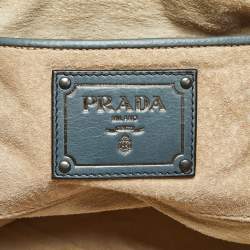 Pre Owned Prada Ombre Teal Leather Snap Tote