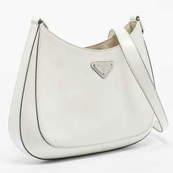 Pre Owned Prada White Brushed Leather Cleo Shoulder Bag