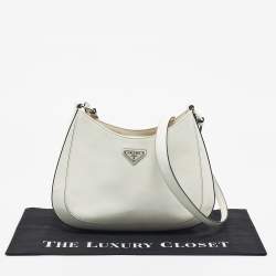 Pre Owned Prada White Brushed Leather Cleo Shoulder Bag