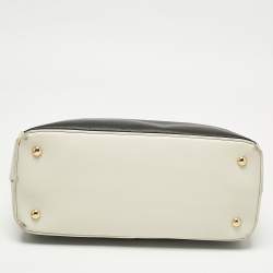 Pre Owned Prada Black/White Saffiano Leather Medium Open Tote