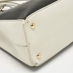 Pre Owned Prada Black/White Saffiano Leather Medium Open Tote