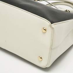 Pre Owned Prada Black/White Saffiano Leather Medium Open Tote