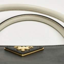 Pre Owned Prada Black/White Saffiano Leather Medium Open Tote