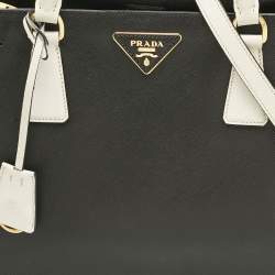 Pre Owned Prada Black/White Saffiano Leather Medium Open Tote