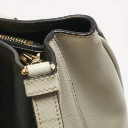 Pre Owned Prada Black/White Saffiano Leather Medium Open Tote