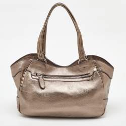 Pre Owned Prada Metallic Grey Leather Vitello Daino Front Pocket Shoulder Bag