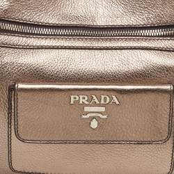 Pre Owned Prada Metallic Grey Leather Vitello Daino Front Pocket Shoulder Bag