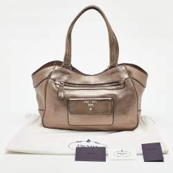 Pre Owned Prada Metallic Grey Leather Vitello Daino Front Pocket Shoulder Bag