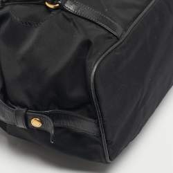 Pre Owned Prada Black Leather and Nylon Logo Buckle Satchel