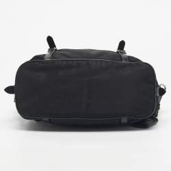 Pre Owned Prada Black Leather and Nylon Logo Buckle Satchel