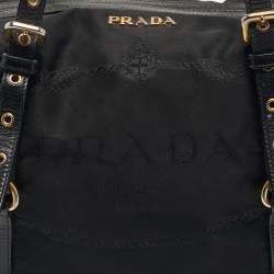 Pre Owned Prada Black Leather and Nylon Logo Buckle Satchel