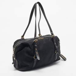 Pre Owned Prada Black Leather and Nylon Logo Buckle Satchel