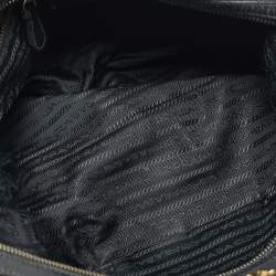 Pre Owned Prada Black Leather and Nylon Logo Buckle Satchel
