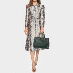 Pre Owned Prada Dark Green Saffiano Leather Medium Galleria Double Zip Tote