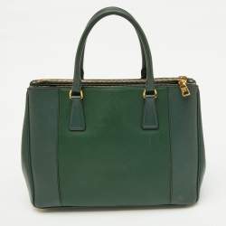 Pre Owned Prada Dark Green Saffiano Leather Medium Galleria Double Zip Tote