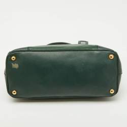 Pre Owned Prada Dark Green Saffiano Leather Medium Galleria Double Zip Tote