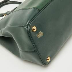 Pre Owned Prada Dark Green Saffiano Leather Medium Galleria Double Zip Tote