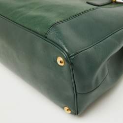 Pre Owned Prada Dark Green Saffiano Leather Medium Galleria Double Zip Tote