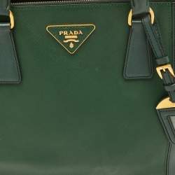 Pre Owned Prada Dark Green Saffiano Leather Medium Galleria Double Zip Tote