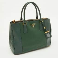 Pre Owned Prada Dark Green Saffiano Leather Medium Galleria Double Zip Tote