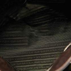 Pre Owned Prada Olive Green/Dark Brown Nylon and Leather Bauletto Bowler Bag