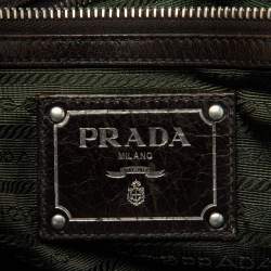 Pre Owned Prada Olive Green/Dark Brown Nylon and Leather Bauletto Bowler Bag