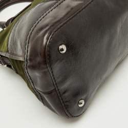 Pre Owned Prada Olive Green/Dark Brown Nylon and Leather Bauletto Bowler Bag