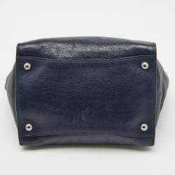 Pre Owned Prada Navy Blue Leather Small Twin Pocket Tote