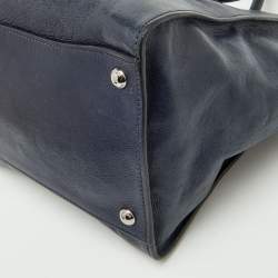 Pre Owned Prada Navy Blue Leather Small Twin Pocket Tote