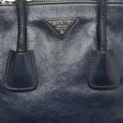 Pre Owned Prada Navy Blue Leather Small Twin Pocket Tote