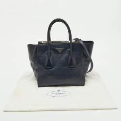 Pre Owned Prada Navy Blue Leather Small Twin Pocket Tote