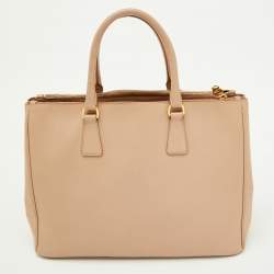 Pre Owned Prada Beige Saffiano Lux Leather Large Galleria Double Zip Tote