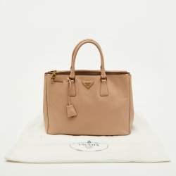 Pre Owned Prada Beige Saffiano Lux Leather Large Galleria Double Zip Tote