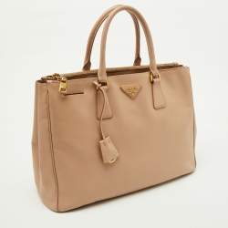 Pre Owned Prada Beige Saffiano Lux Leather Large Galleria Double Zip Tote